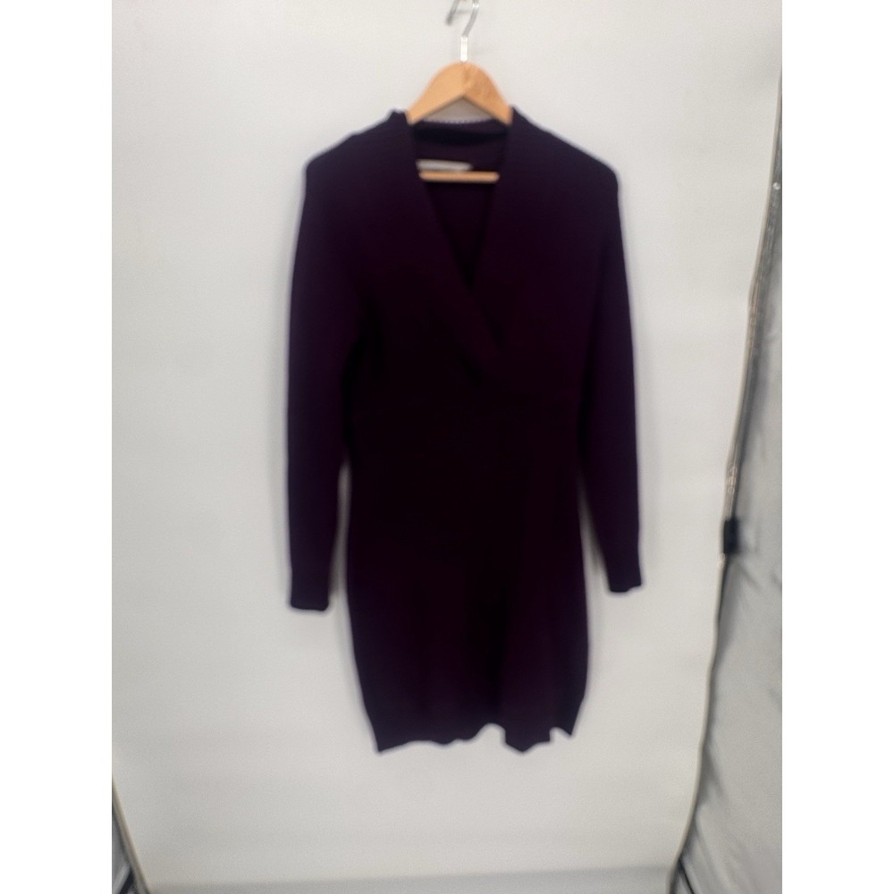 Athleta 95% Merino Wool Sweater Dress Purple V-Neck Long Sleeve Size M Luxe - Picture 2 of 8